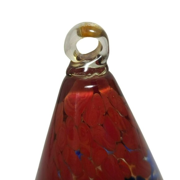 Blown Glass Footed Red and Blue Swirl Teardrop Hanging Decor - Picture 5 of 6